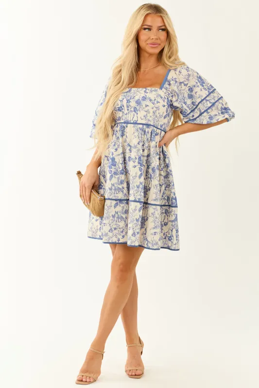 Lovelo Sapphire French Toile Puff Sleeve Mini Dress sold by Lime Lush