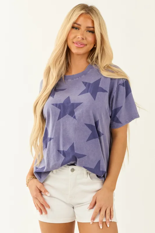 Dusty Indigo Star Print Short Sleeve Top made by HYFVE
