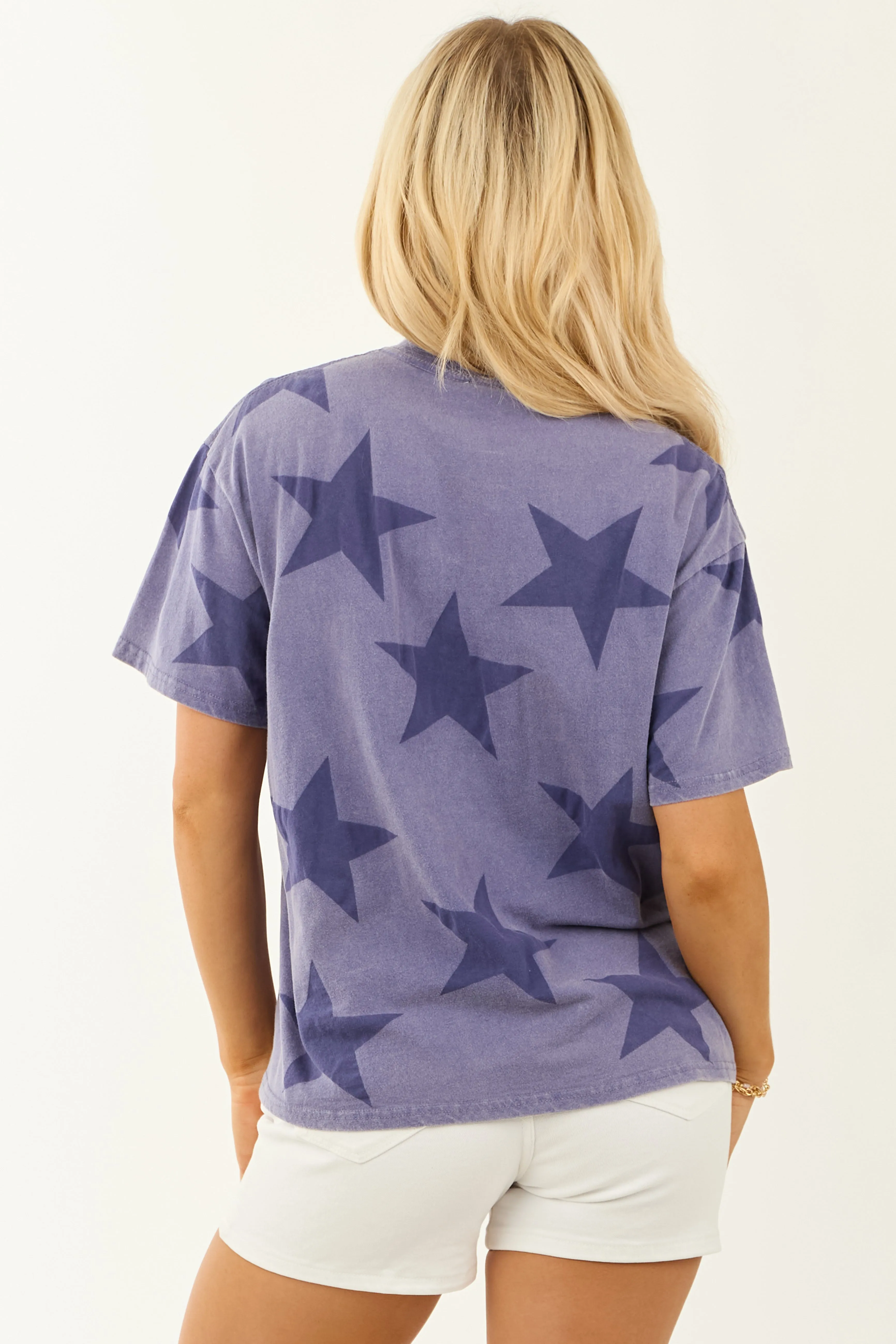 Dusty Indigo Star Print Short Sleeve Top sold by Lime Lush product image thumbnail 5