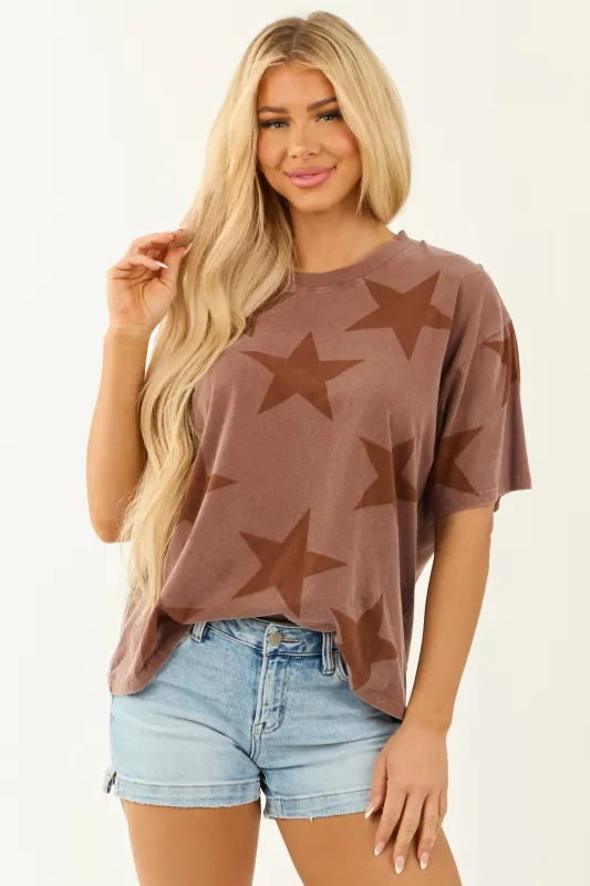 Dusty Chocolate Star Print Short Sleeve Top sold by Lime Lush