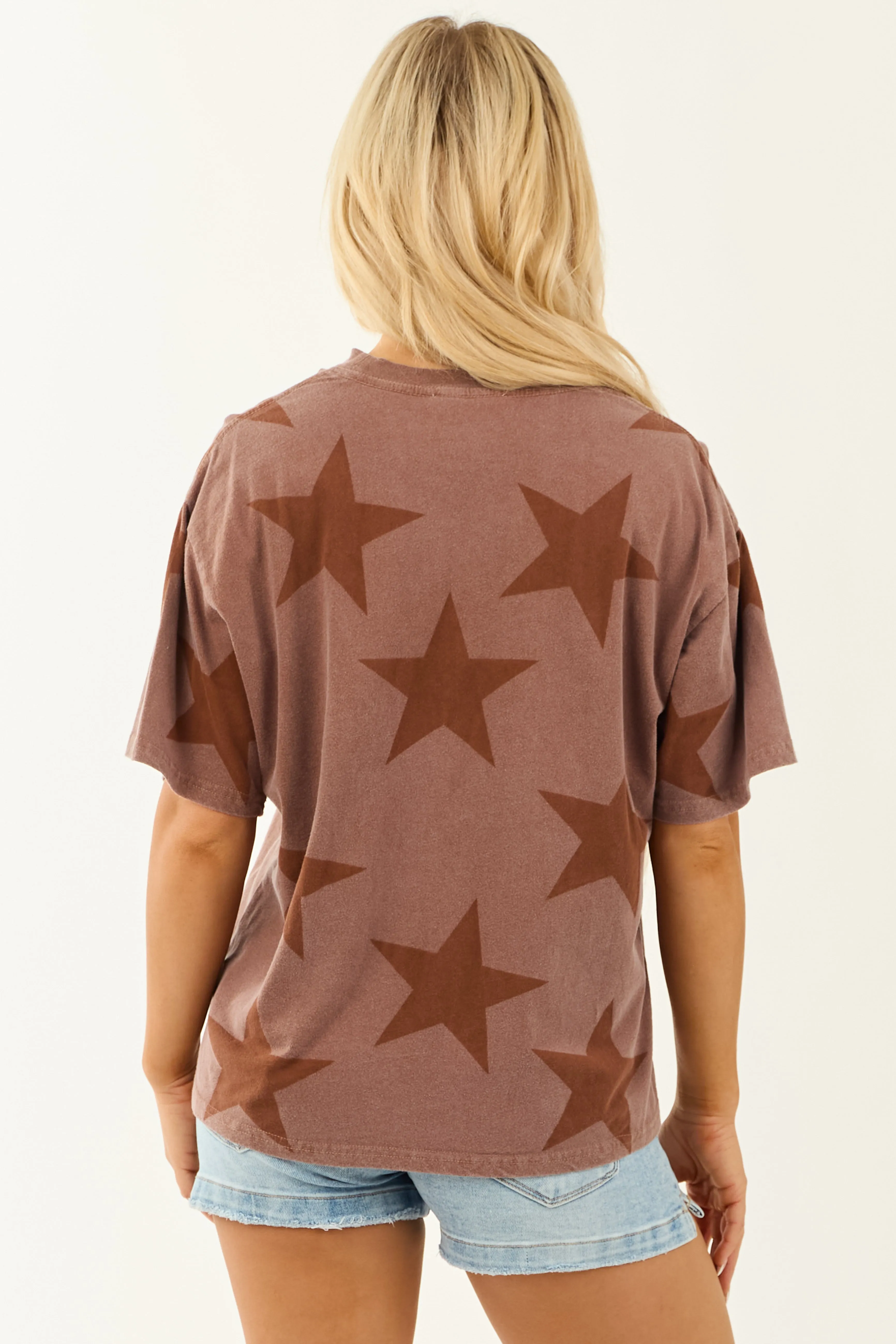 Dusty Chocolate Star Print Short Sleeve Top sold by Lime Lush product image thumbnail 5