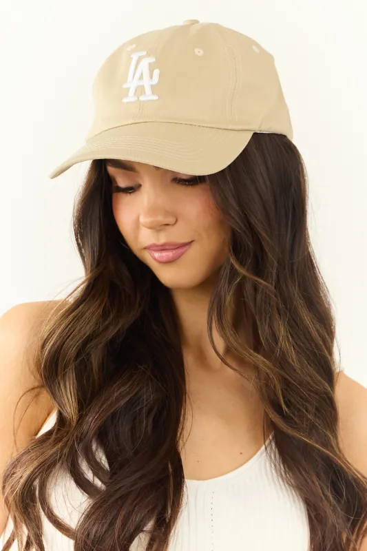 Beige 'LA' Embroidered Baseball Cap sold by Lime Lush