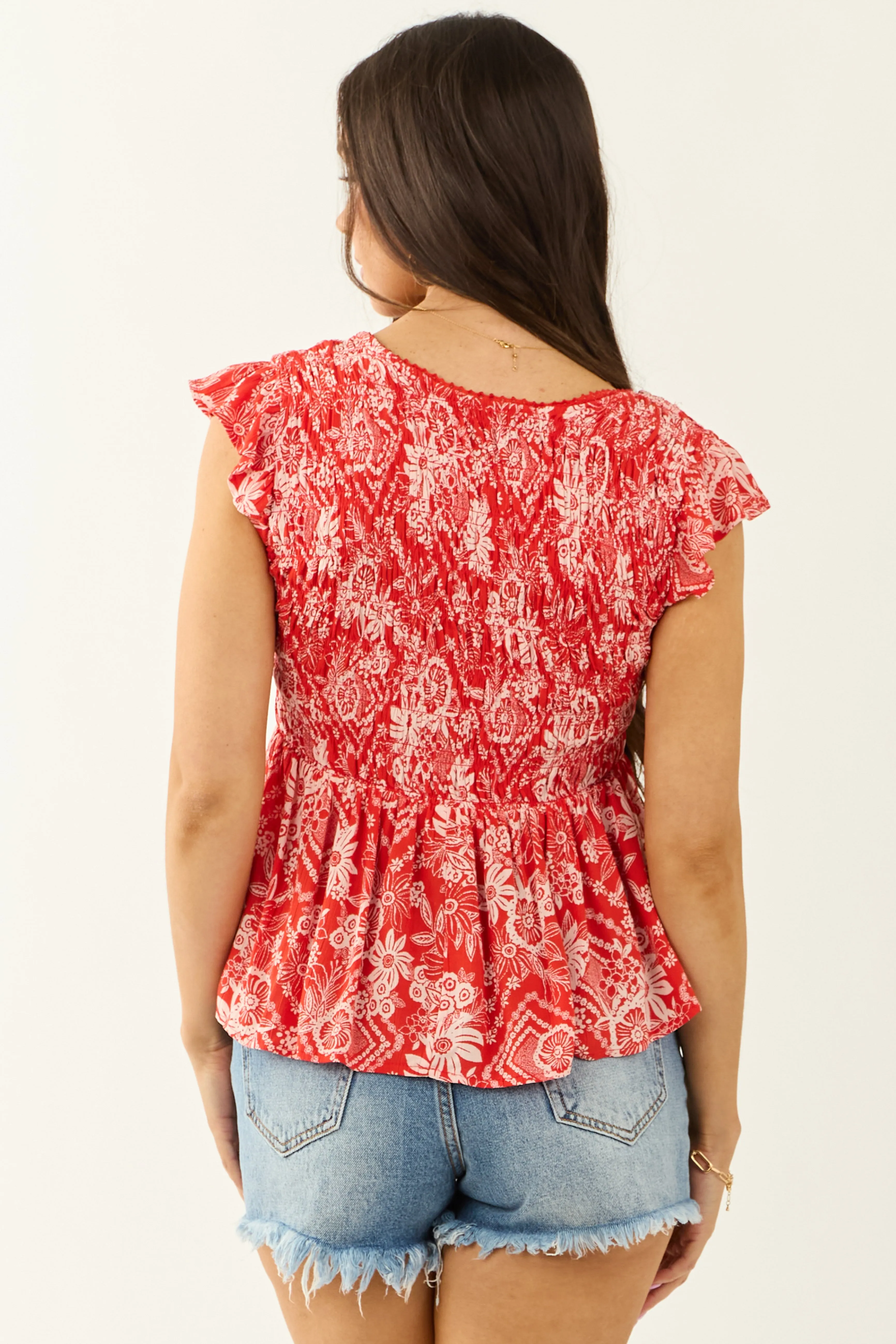 Lipstick Floral Print Smocked Short Sleeve Top sold by Lime Lush product image thumbnail 5