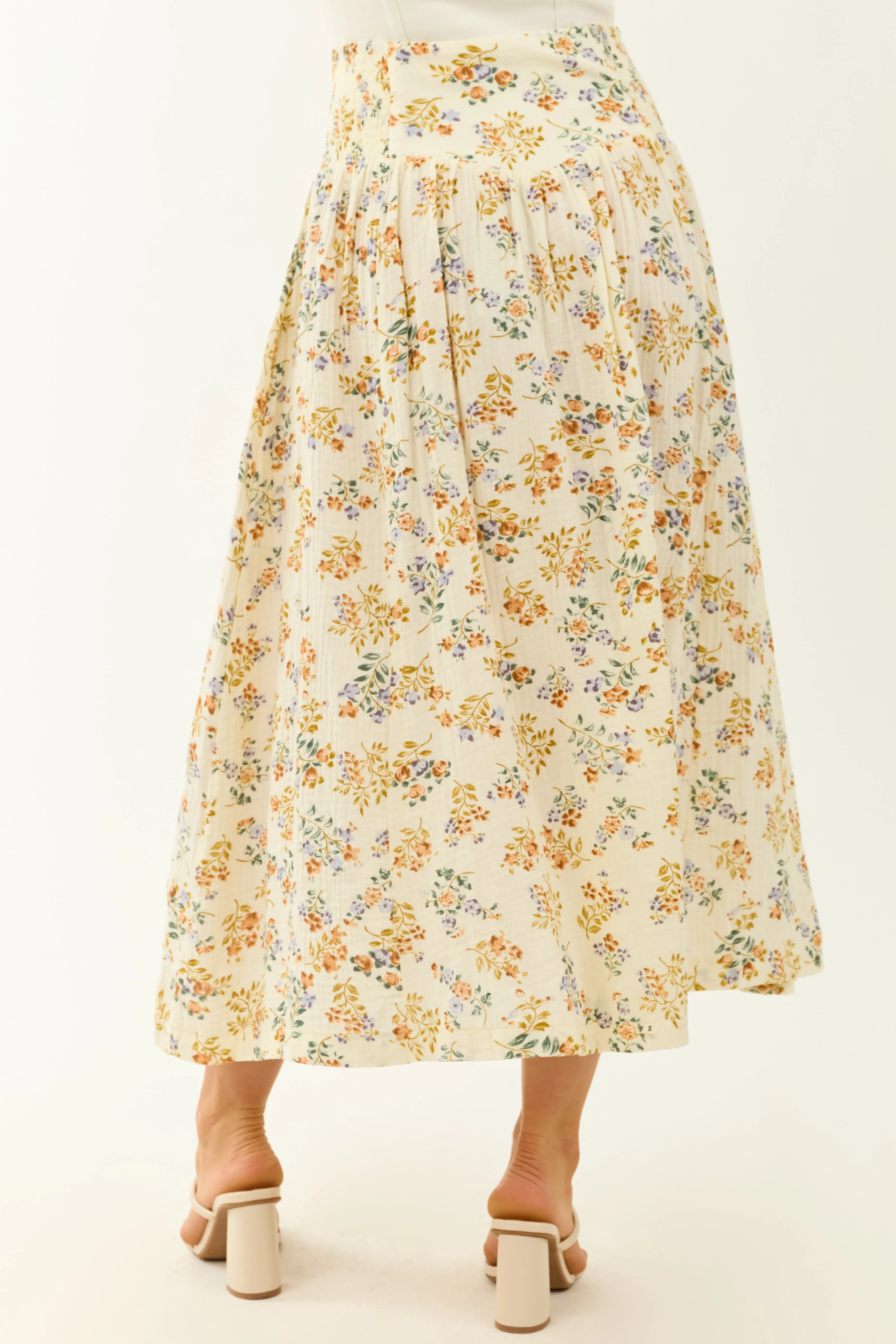 Cream Floral Print Faux Button Down Maxi Skirt sold by Lime Lush product image thumbnail 4