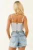 Light Wash Corset Style Frayed Hem Denim Tank Top sold by Lime Lush
