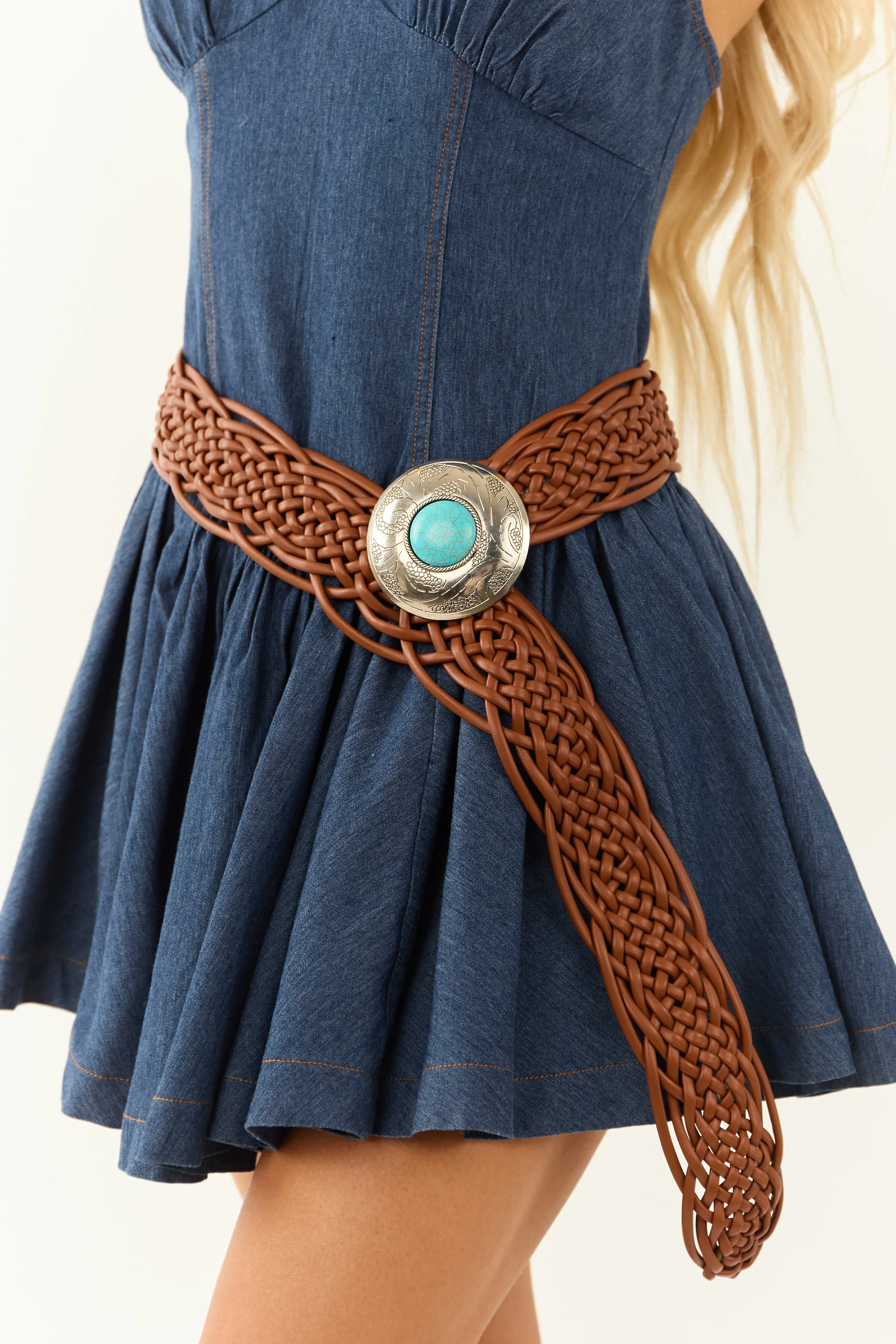 Cinnamon Braided Faux Leather Western Buckle Belt sold by Lime Lush product image thumbnail 3