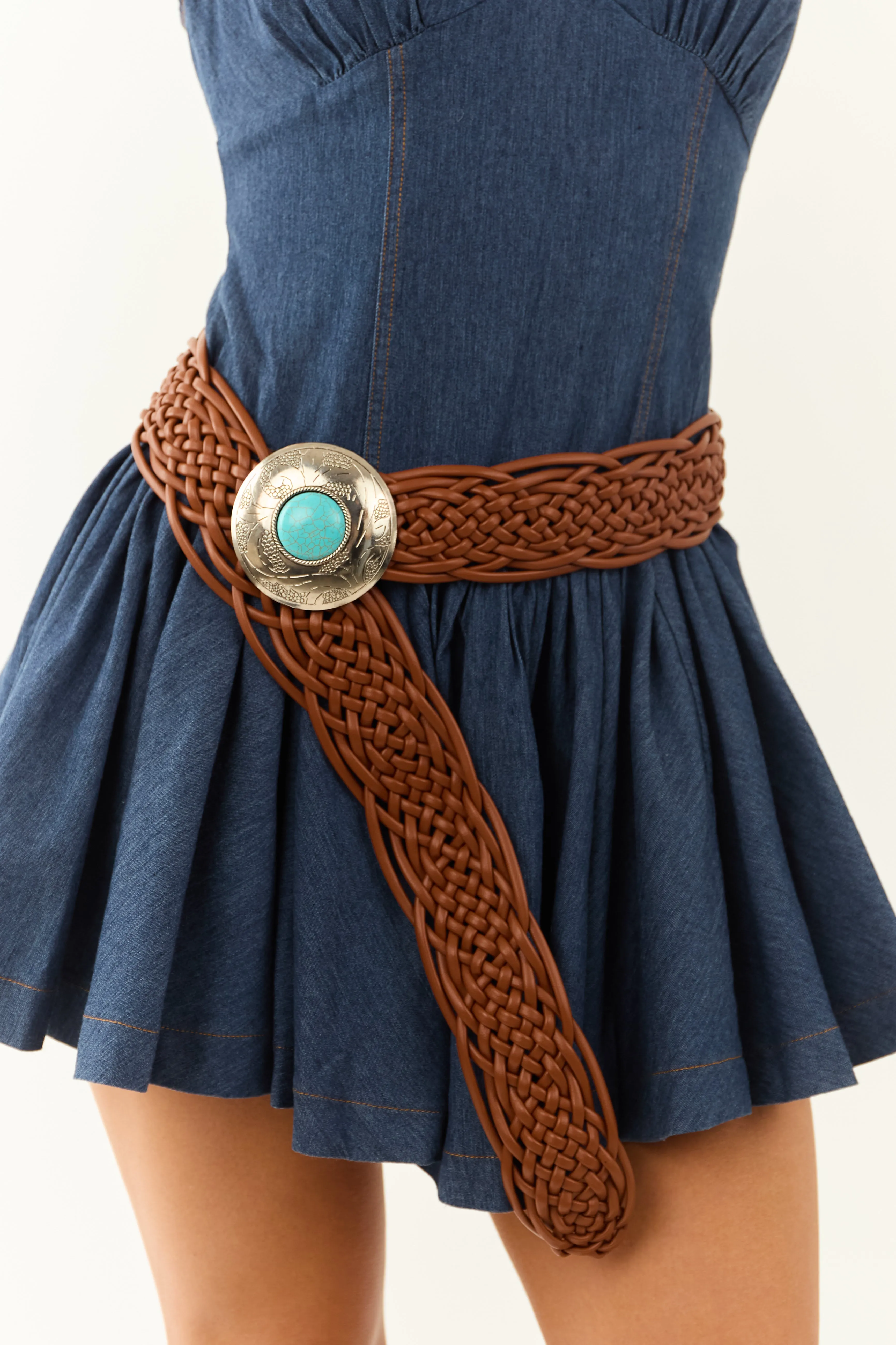 Cinnamon Braided Faux Leather Western Buckle Belt sold by Lime Lush product image thumbnail 2