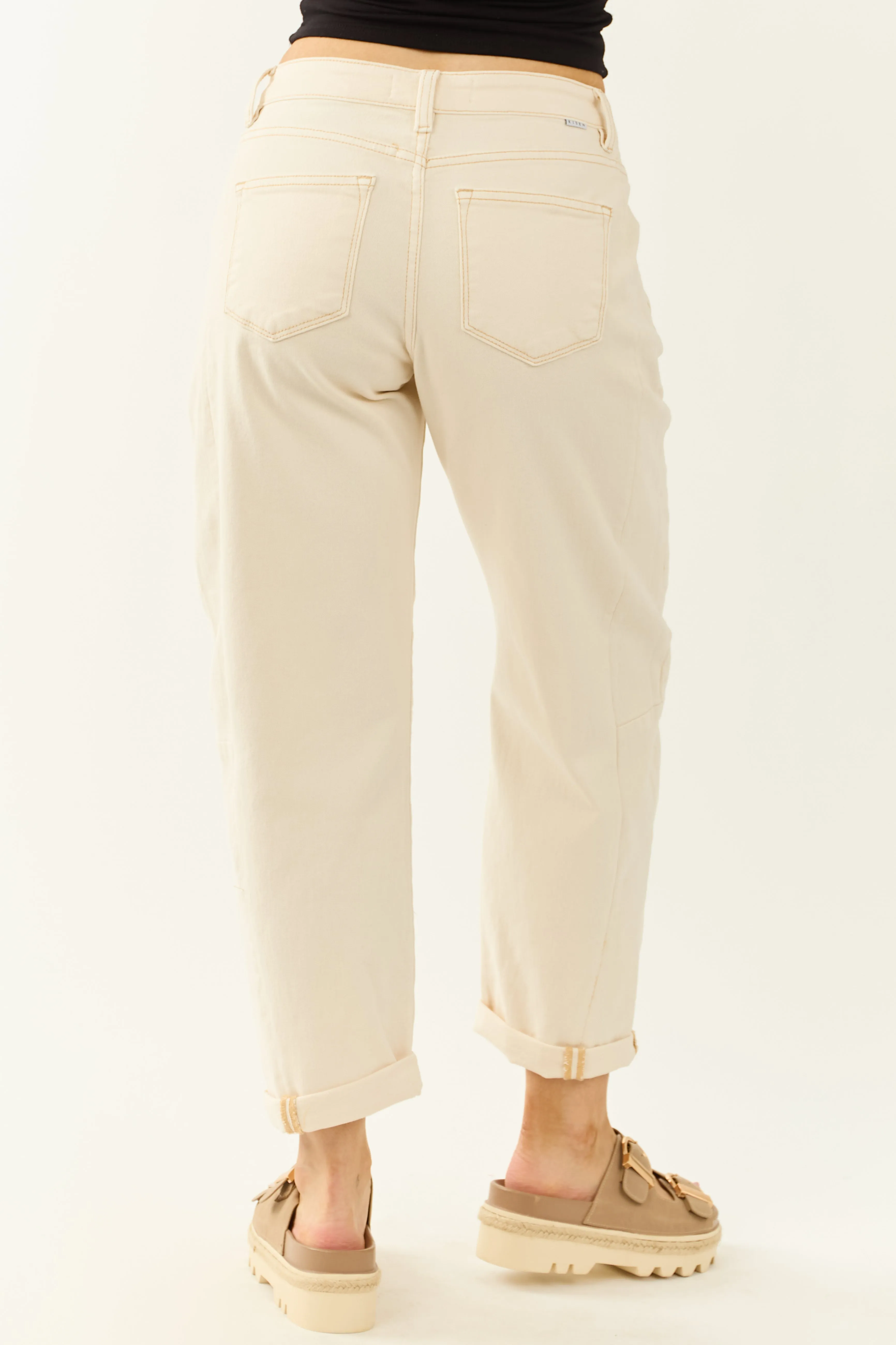Risen Ivory High Rise Cuffed Stretchy Barrel Jeans sold by Lime Lush product image thumbnail 4