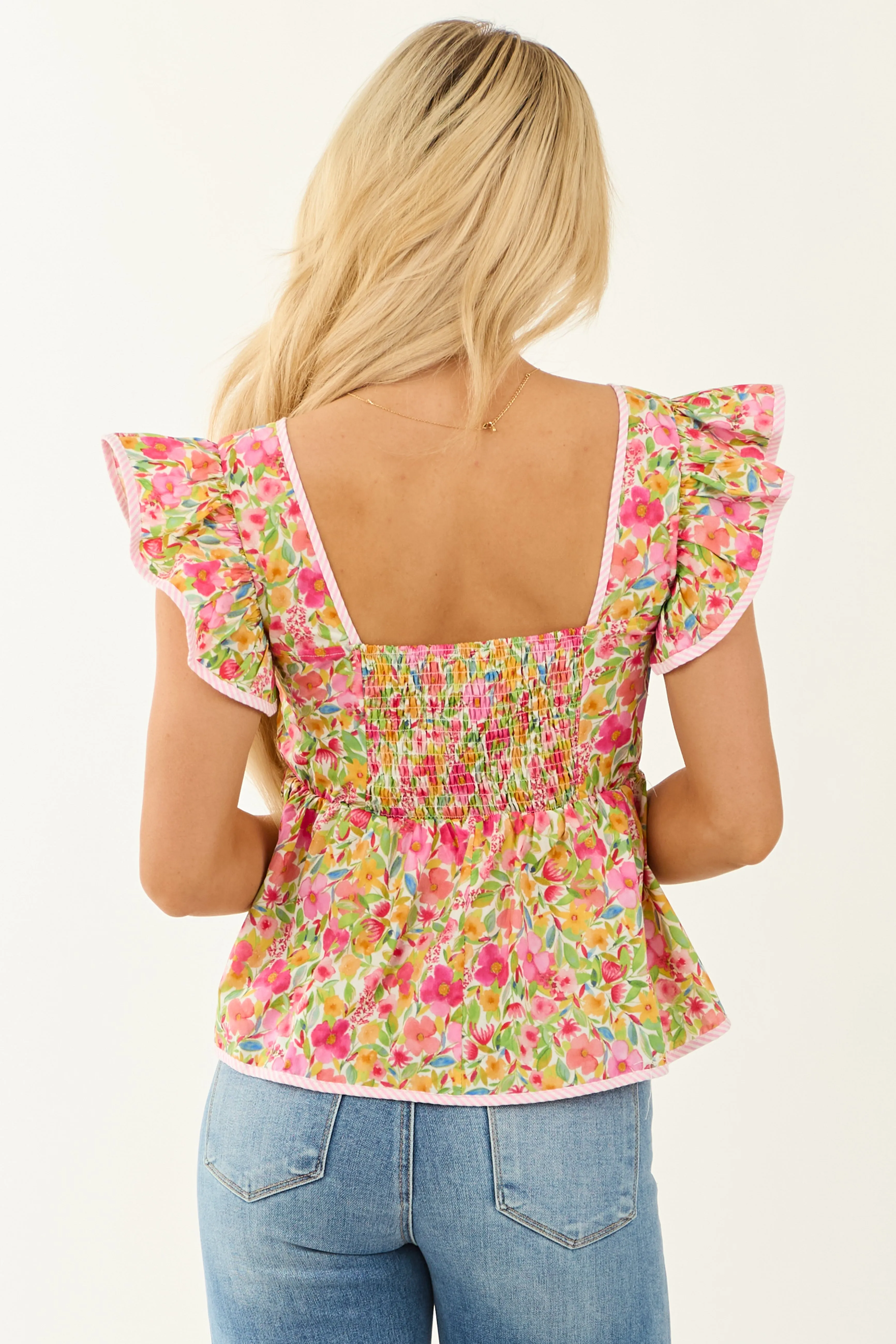 Punch Floral Print Sweetheart Neck Cap Sleeve Top sold by Lime Lush product image thumbnail 5