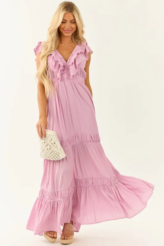 Light Orchid Ruffle Cap Sleeve Maxi Dress sold by Lime Lush