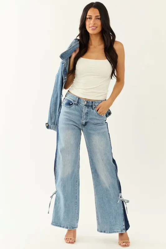 Saige Side Panel Tummy Control Wide Leg Jeans sold by Lime Lush