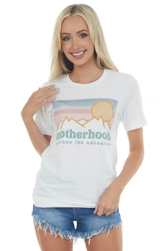 White 'Motherhood' Mountain Graphic Tee sold by Lime Lush