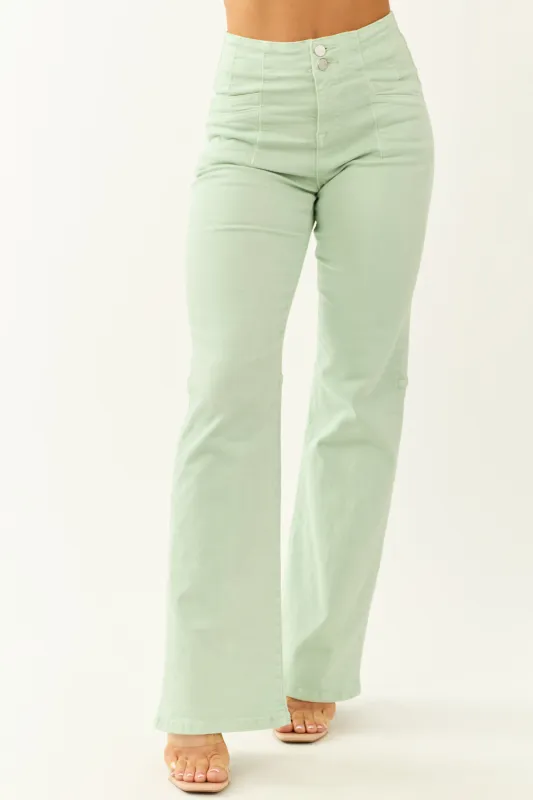Mica Denim Seafoam High Rise Stretchy Flare Jeans sold by Lime Lush