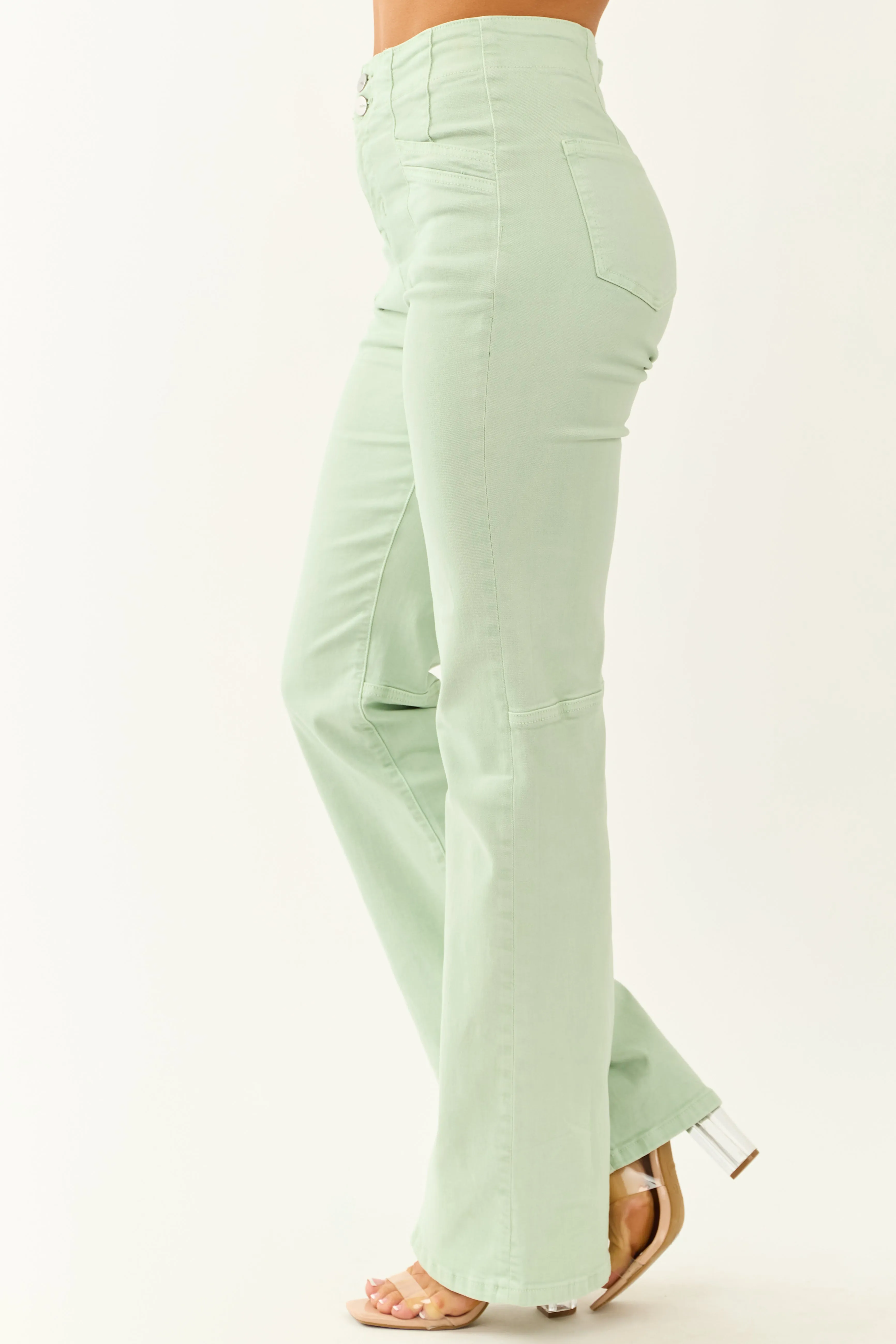 Mica Denim Seafoam High Rise Stretchy Flare Jeans sold by Lime Lush product image thumbnail 3