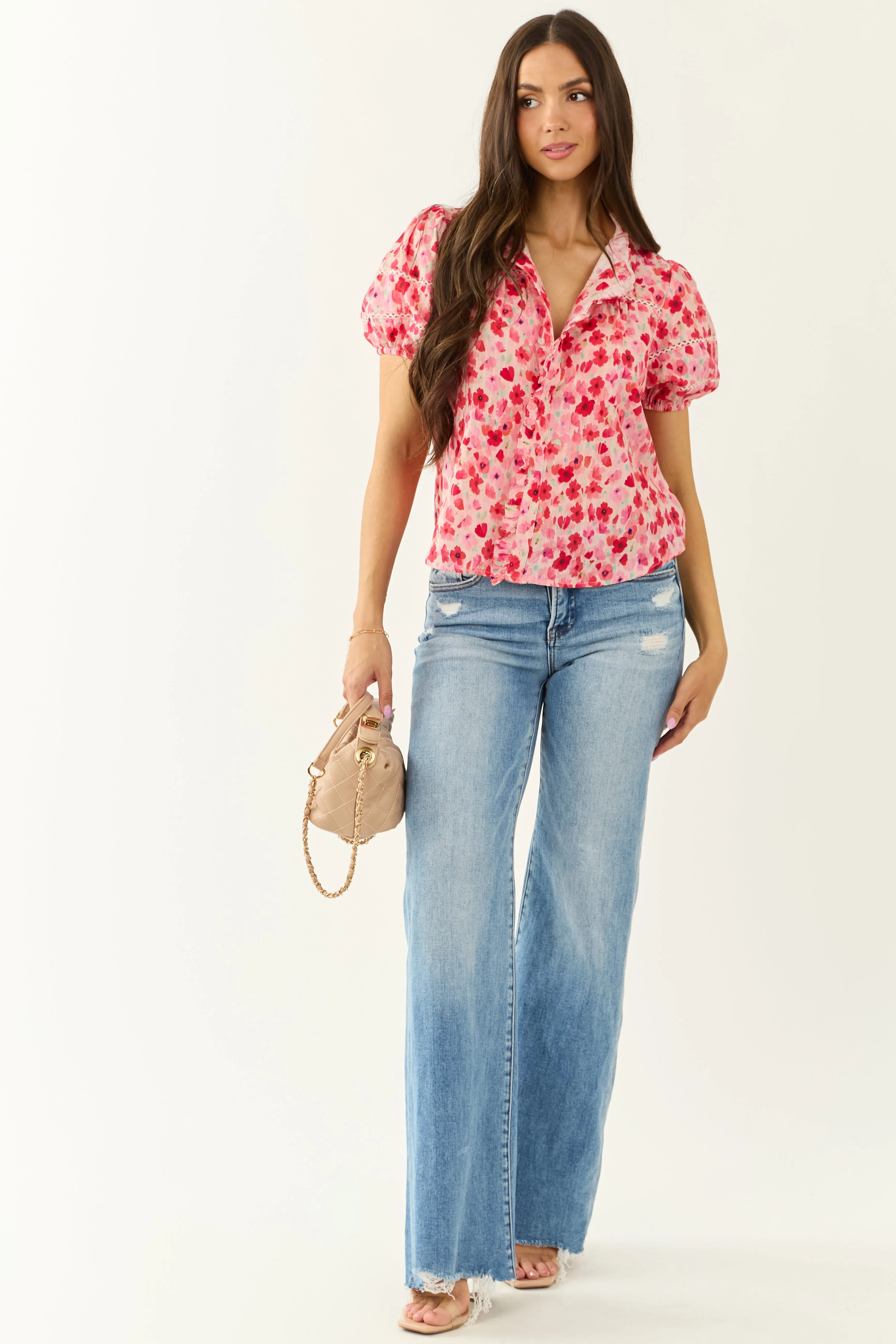 Carnation Floral Print Embroidered Puff Sleeve Blouse sold by Lime Lush product image thumbnail 2