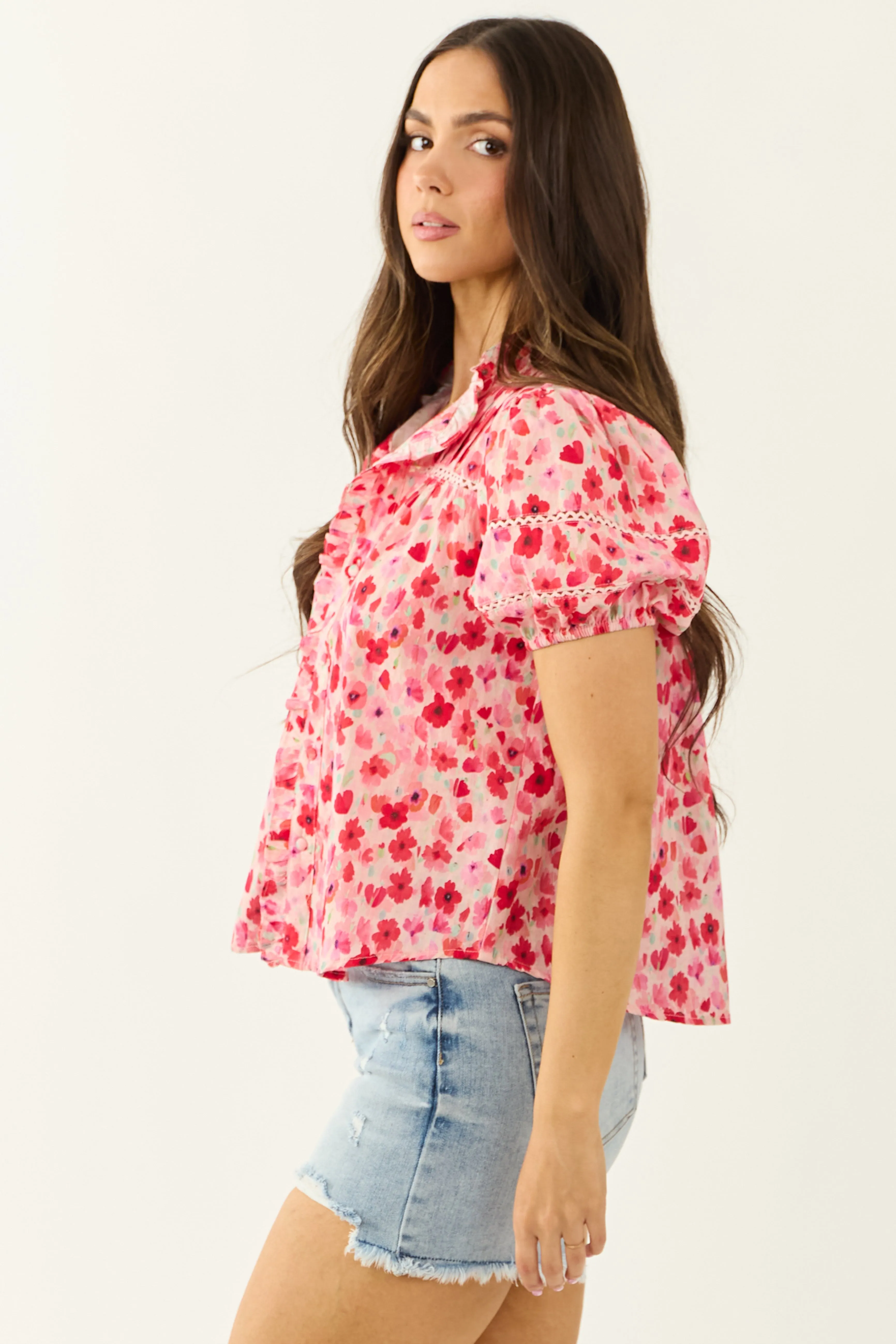 Carnation Floral Print Embroidered Puff Sleeve Blouse sold by Lime Lush product image thumbnail 5
