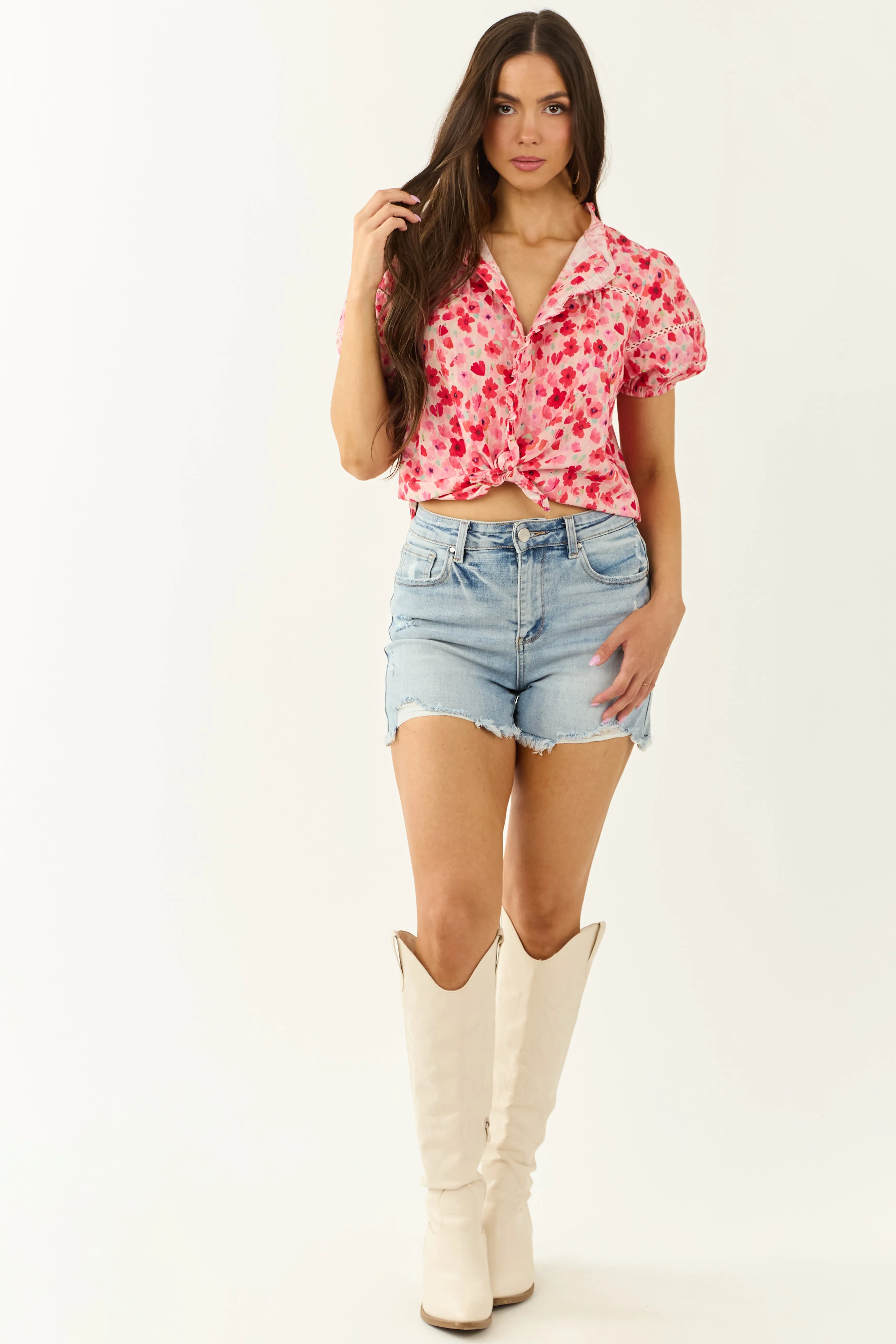 Carnation Floral Print Embroidered Puff Sleeve Blouse sold by Lime Lush product image thumbnail 4