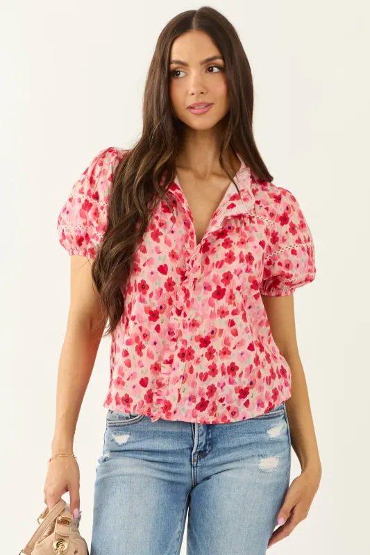 Carnation Floral Print Embroidered Puff Sleeve Blouse sold by Lime Lush