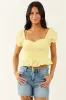 Lemon Pintuck Puff Sleeve Cotton Crop Peplum Top sold by Lime Lush