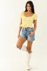 Lemon Pintuck Puff Sleeve Cotton Crop Peplum Top sold by Lime Lush