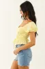 Lemon Pintuck Puff Sleeve Cotton Crop Peplum Top sold by Lime Lush