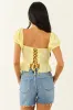 Lemon Pintuck Puff Sleeve Cotton Crop Peplum Top sold by Lime Lush