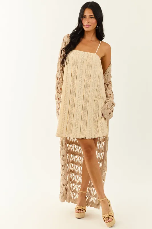 Lovelo Cream Open Crochet Cotton Mini Dress sold by Lime Lush
