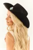 Black Faux Suede Cowboy Hat with Silver Concho Band sold by Lime Lush