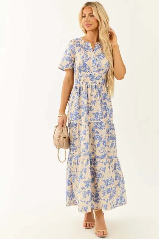 She+Sky Champagne Floral Print Maxi Dress sold by Lime Lush
