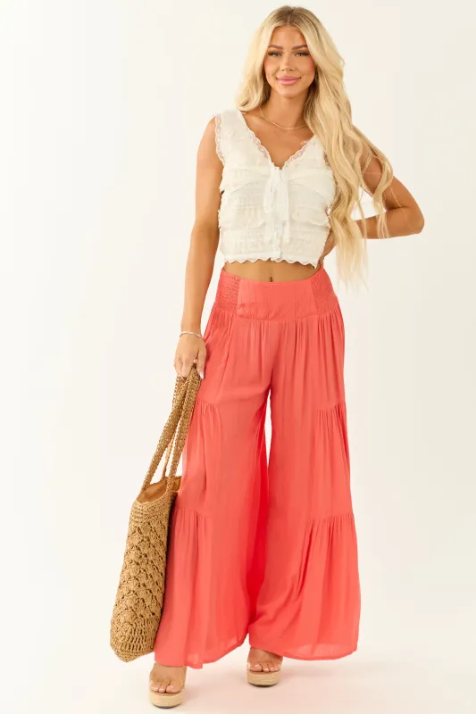 Watermelon Smocked Tiered Super Wide Leg Pants sold by Lime Lush