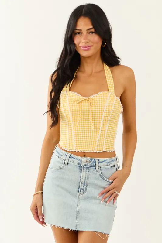 Lemon Gingham Halter Neck Cotton Corset Top sold by Lime Lush