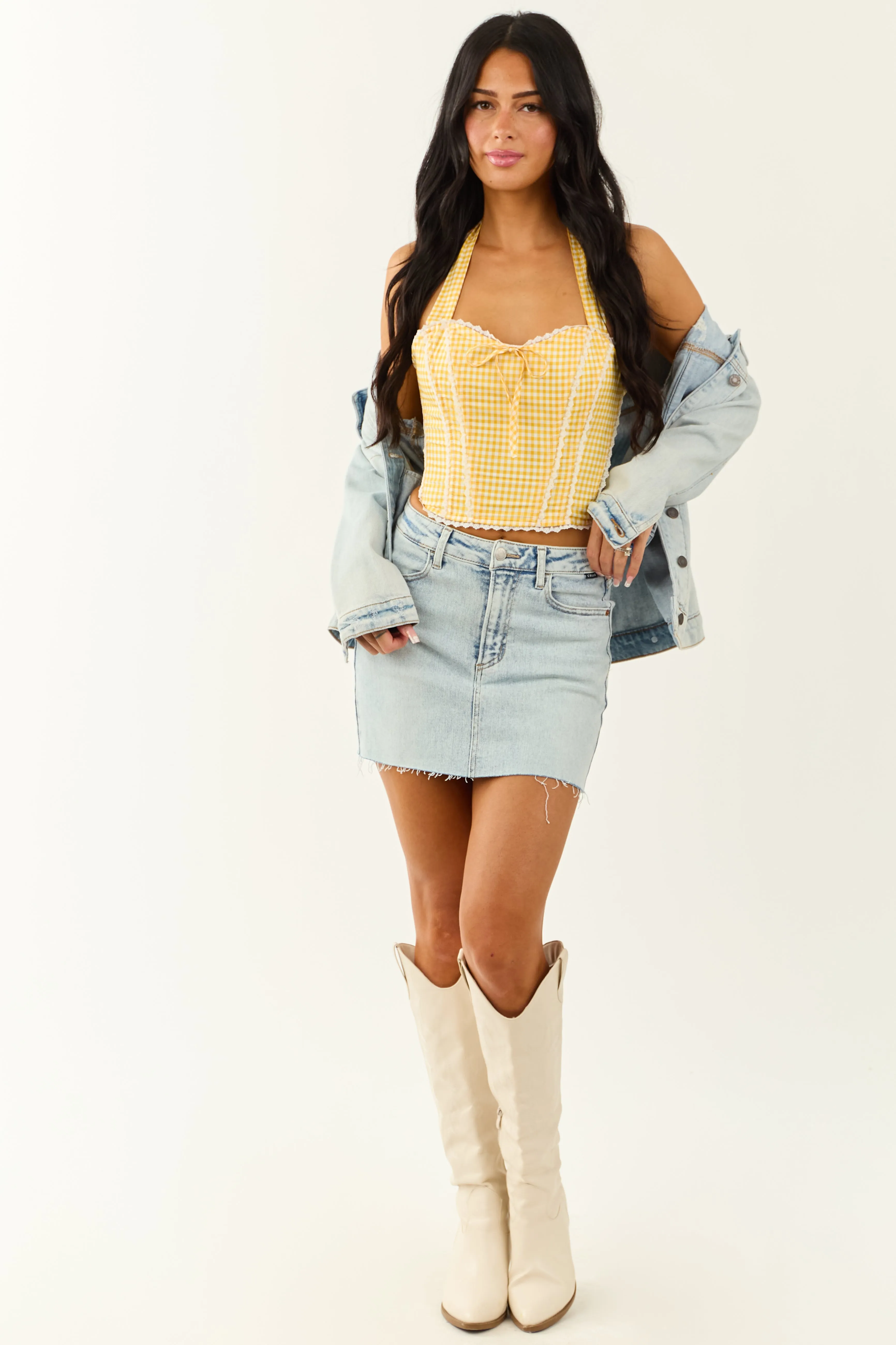Lemon Gingham Halter Neck Cotton Corset Top sold by Lime Lush product image thumbnail 2