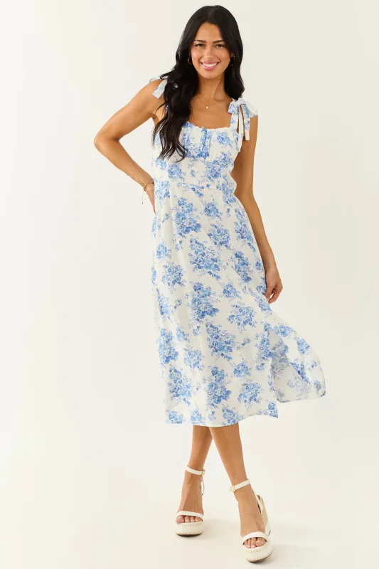 Off White Floral Print Scoop Neck Midi Dress sold by Lime Lush