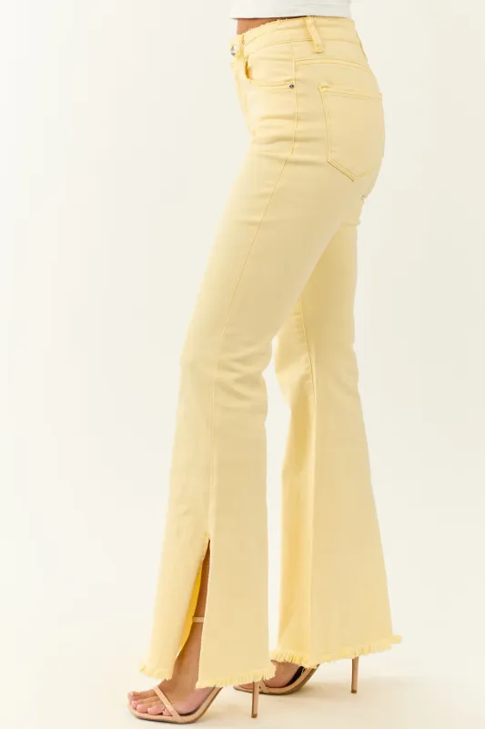 Risen Buttercream Side Slit Stretchy Flare Jeans sold by Lime Lush