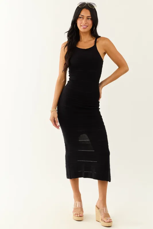 Black Textured Stripe Sleeveless Knit Midi Dress sold by Lime Lush