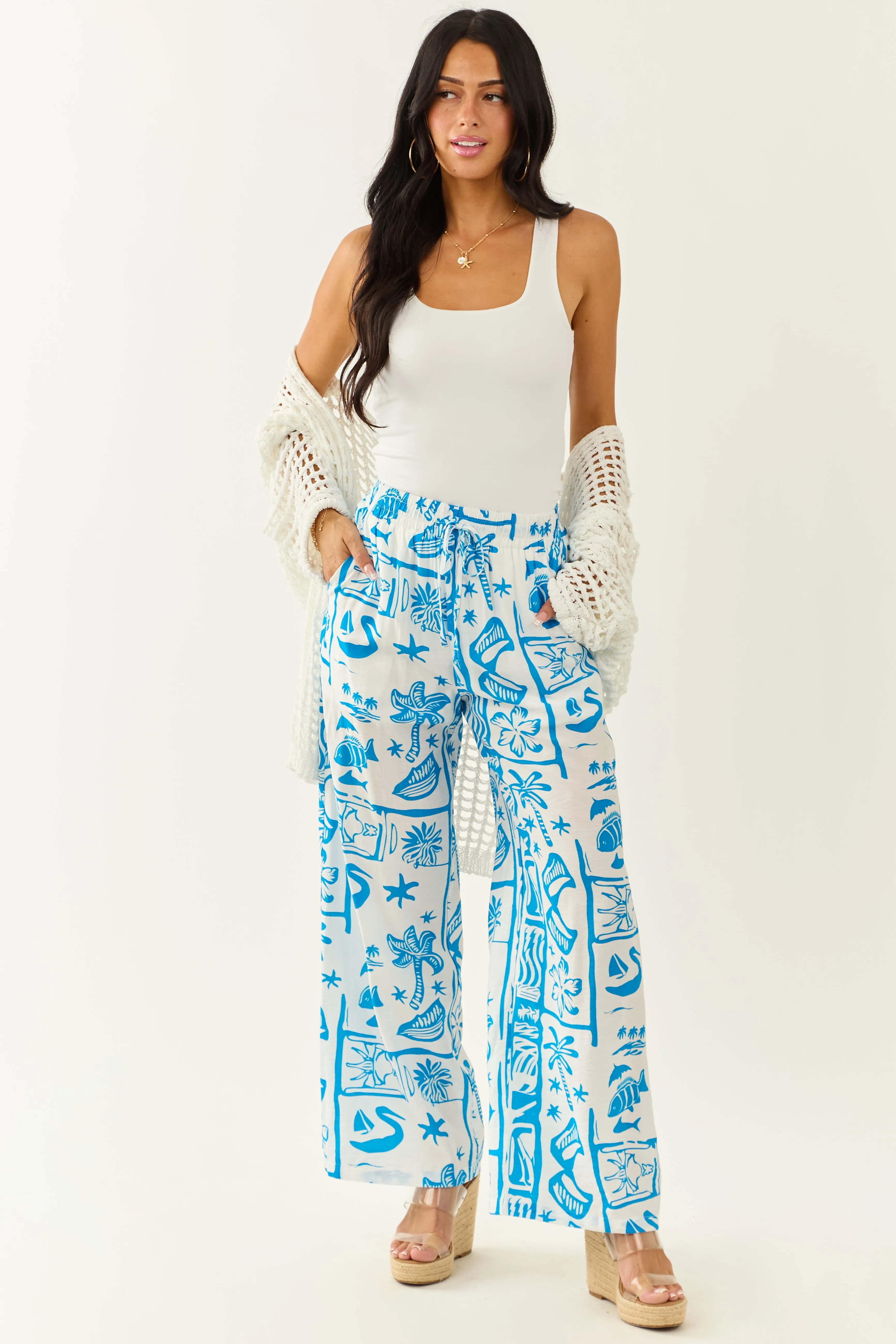 Entro Azure Abstract Beach Pattern Wide Leg Pants sold by Lime Lush product image thumbnail 5