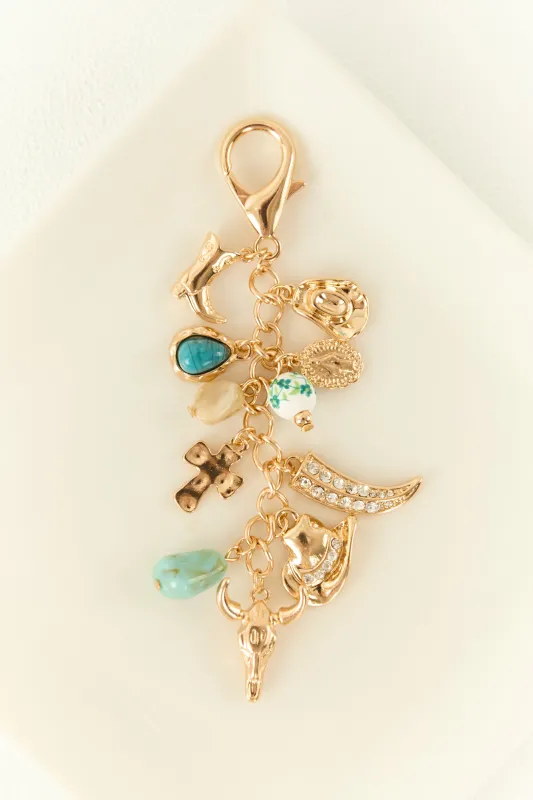 Gold and Turquoise Western Style Charm Keychain sold by Lime Lush