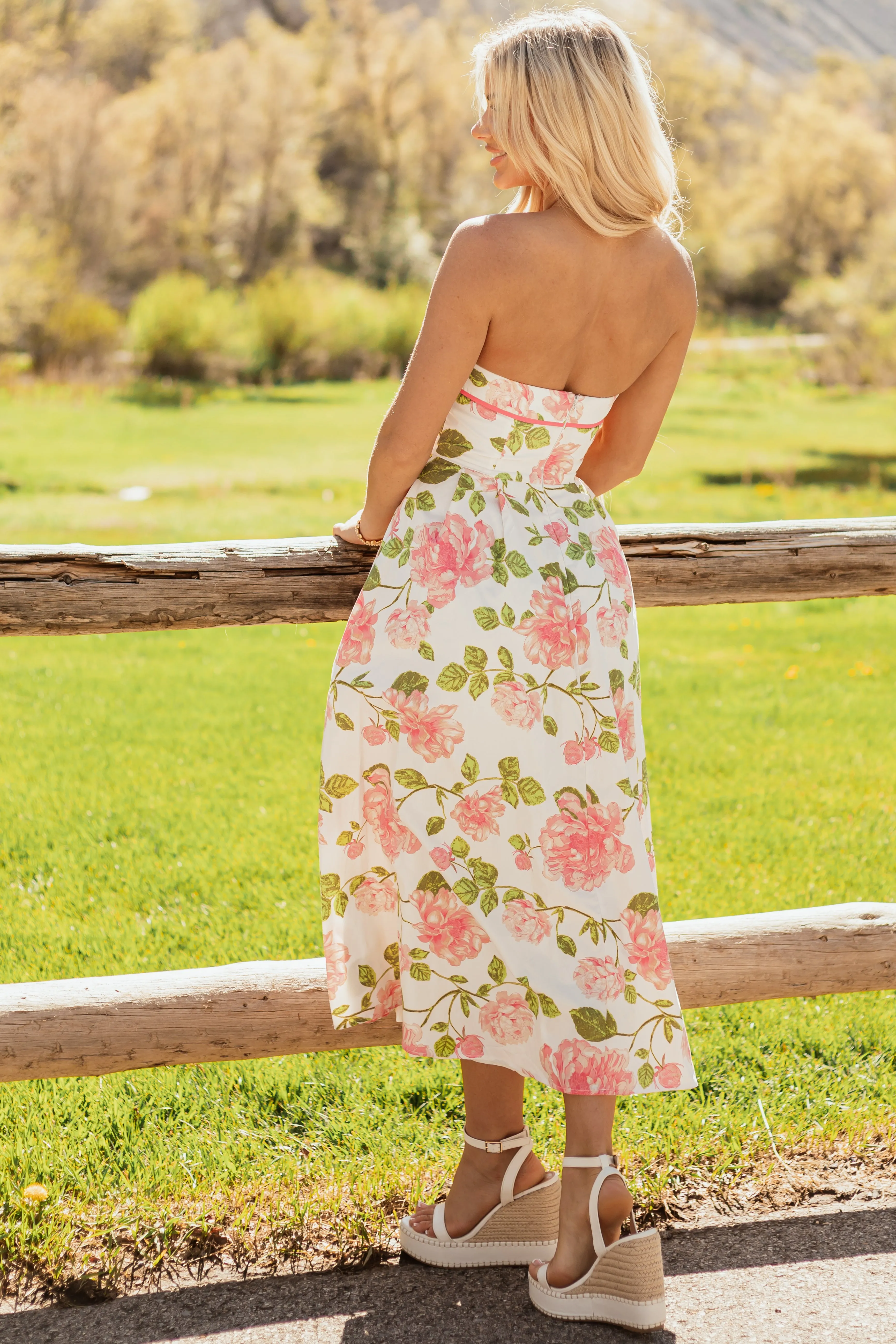 Flying Tomato Ivory Floral Cotton Strapless Midi Dress sold by Lime Lush product image thumbnail 5