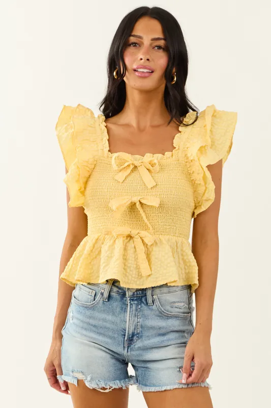 Entro Lemon Gingham Smocked Ruffle Top sold by Lime Lush