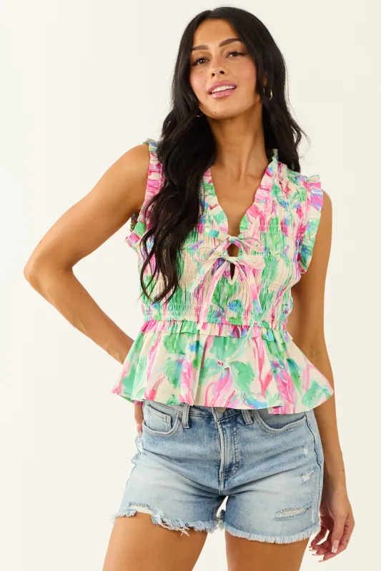Entro Multicolor Abstract Cotton Smocked Tank Top sold by Lime Lush