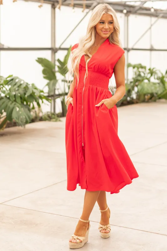 Entro Lipstick Sleeveless Zipper Front Midi Dress sold by Lime Lush