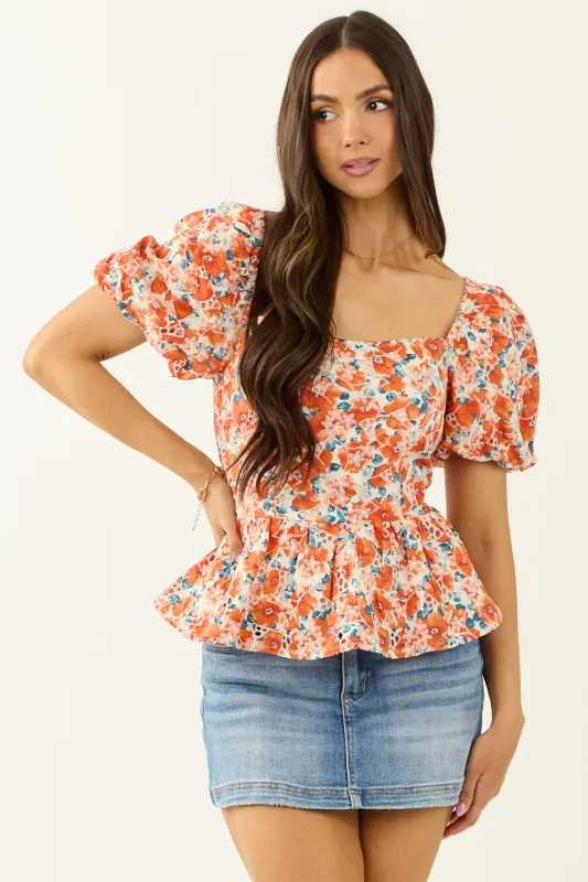 Lovelo Fire Floral Print Short Puff Sleeve Cotton Top sold by Lime Lush