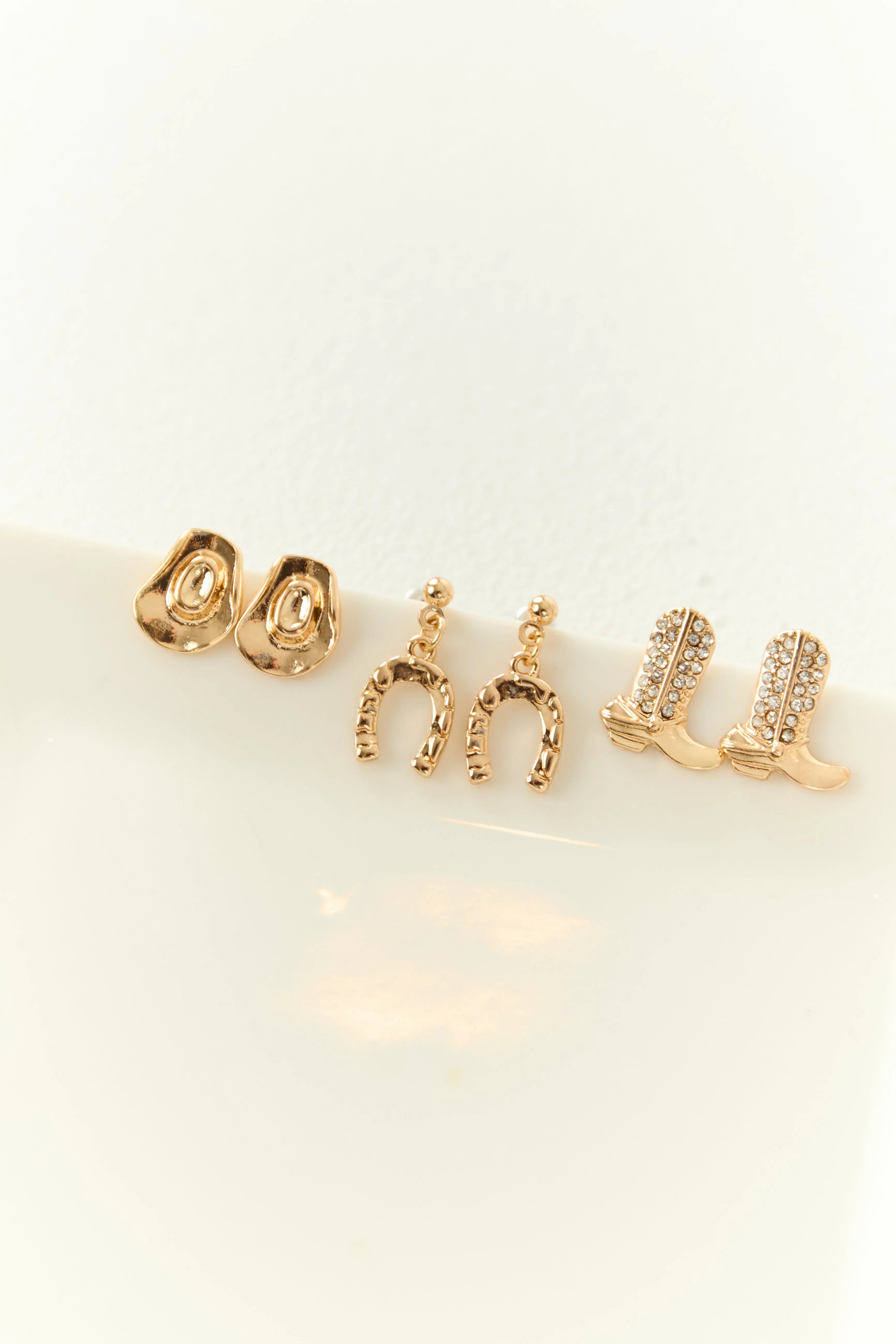 Gold Metallic Western 3 Pack Stud Earrings sold by Lime Lush