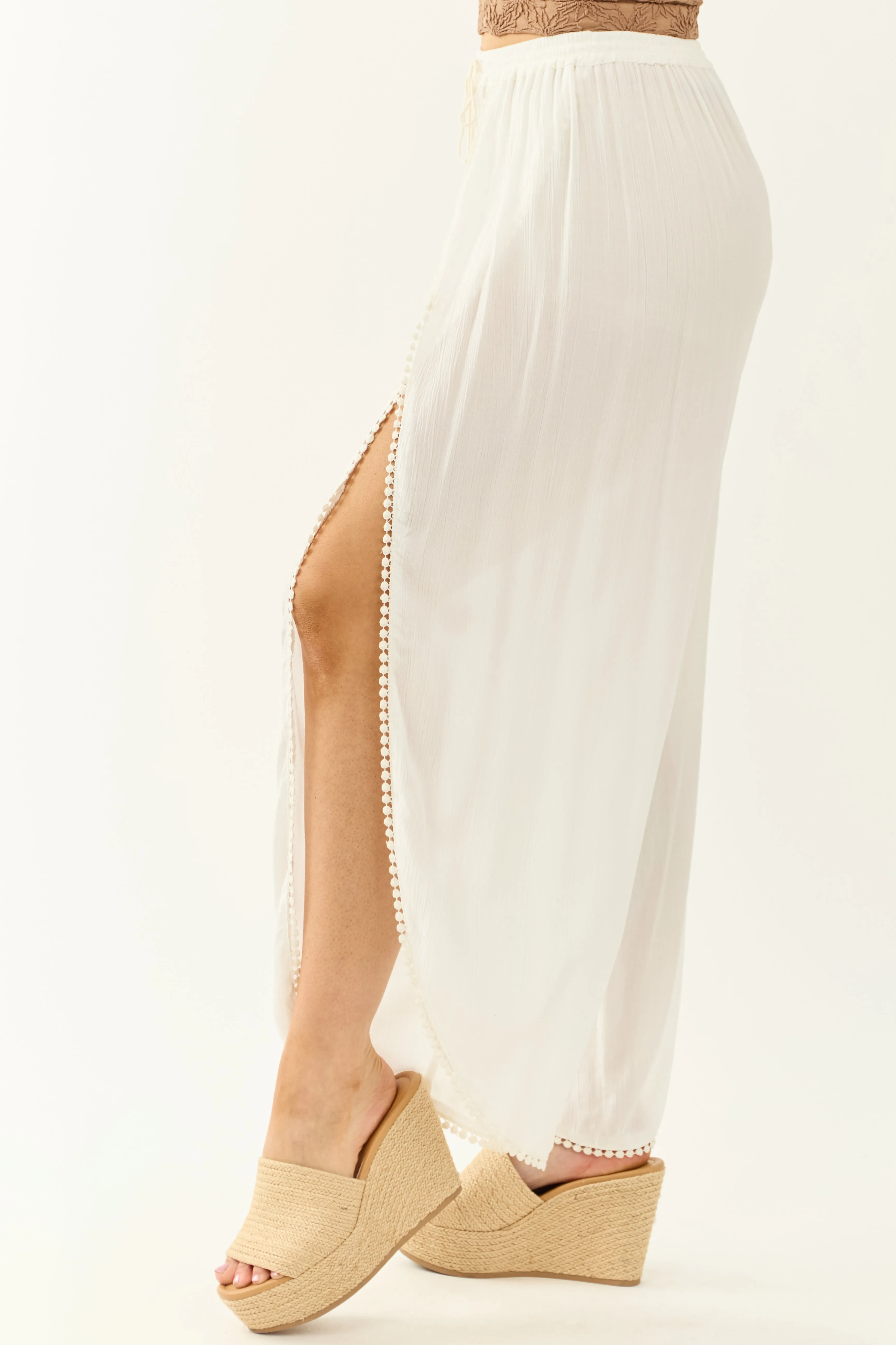 Off White Open Wrap Style Flowy Pants sold by Lime Lush product image thumbnail 3