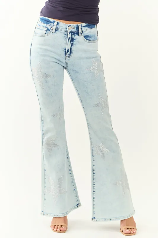 Saige Light Tummy Control Star Pattern Flare Jeans sold by Lime Lush