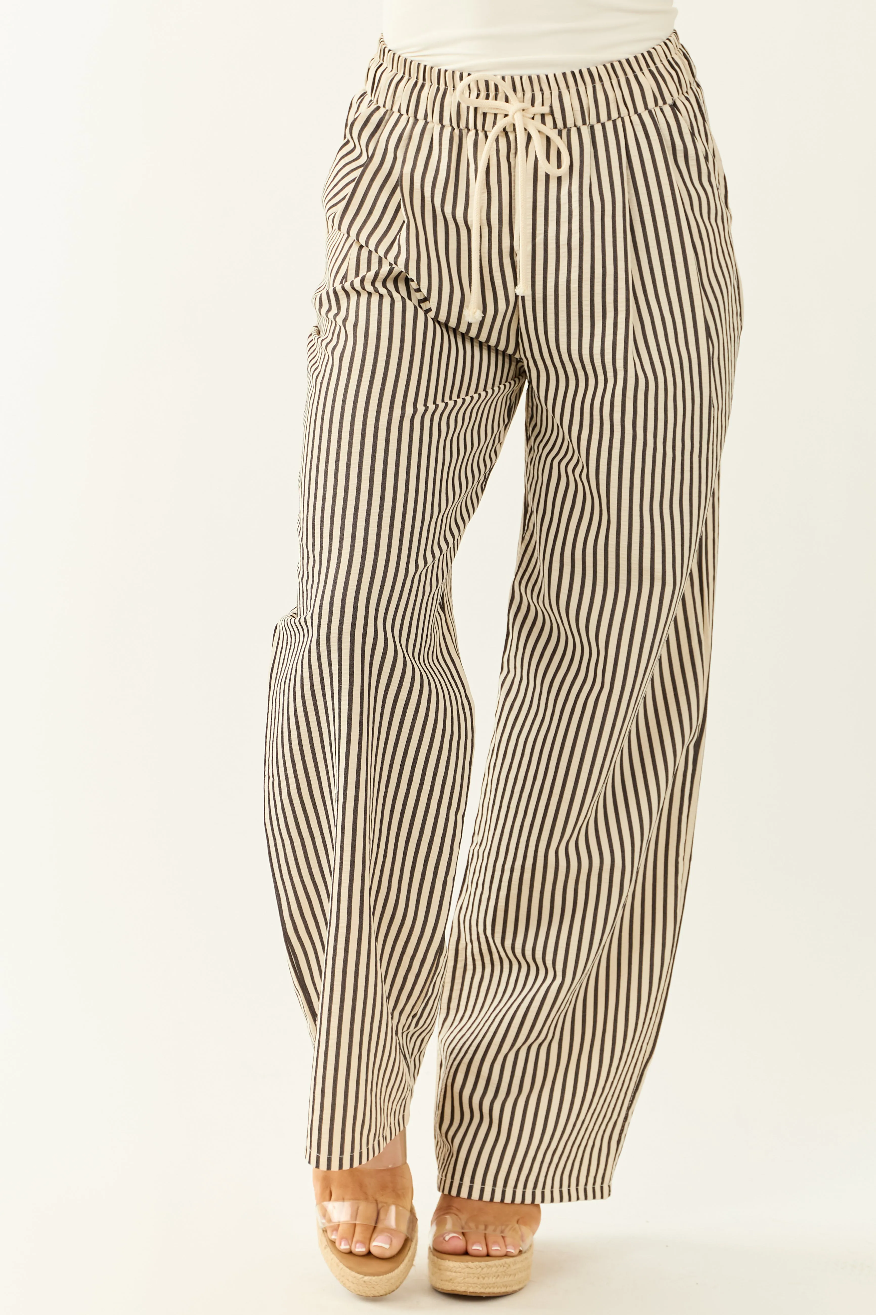 Cream and Charcoal Striped Wide Leg Pants sold by Lime Lush product image thumbnail 2