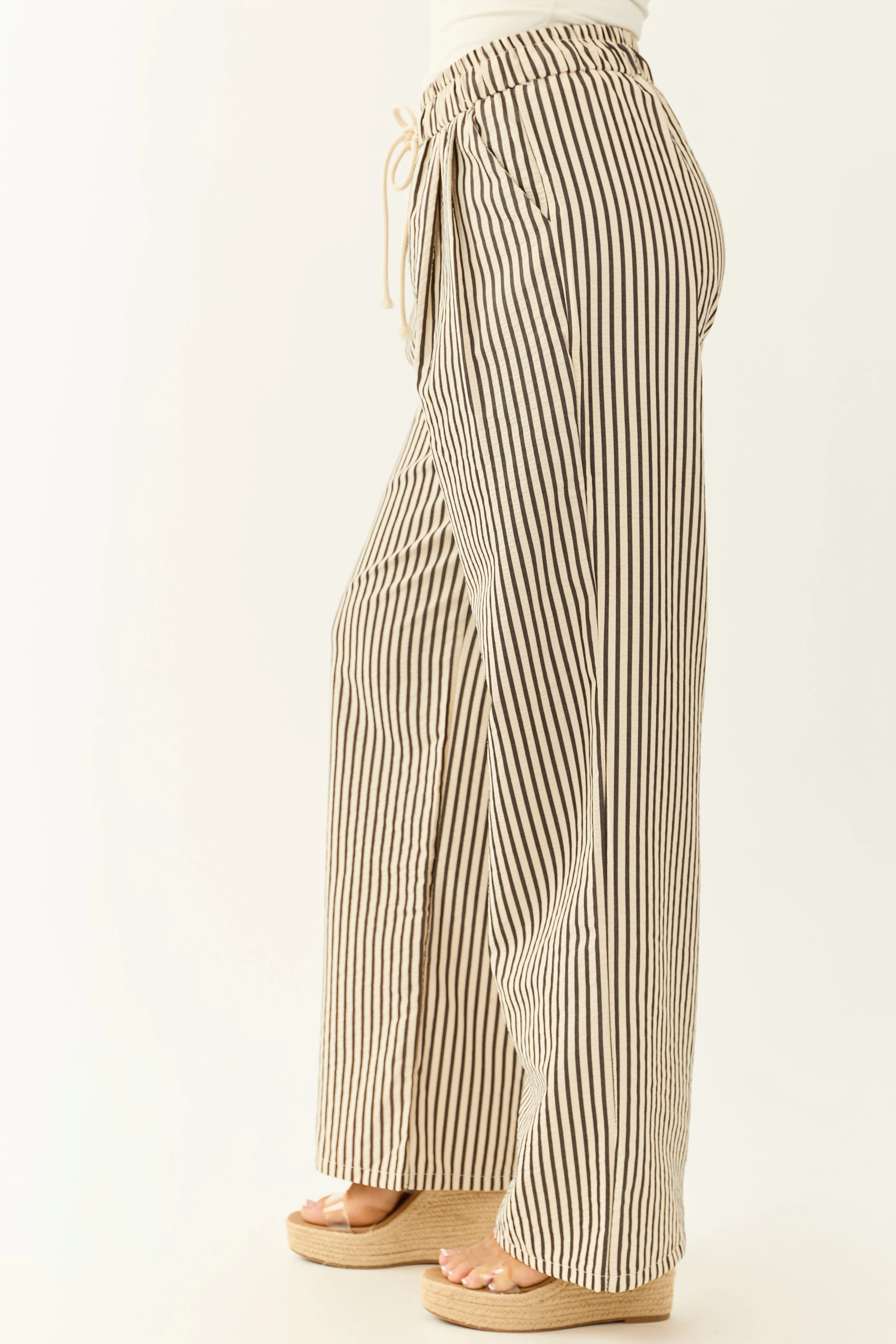 Cream and Charcoal Striped Wide Leg Pants sold by Lime Lush product image thumbnail 3