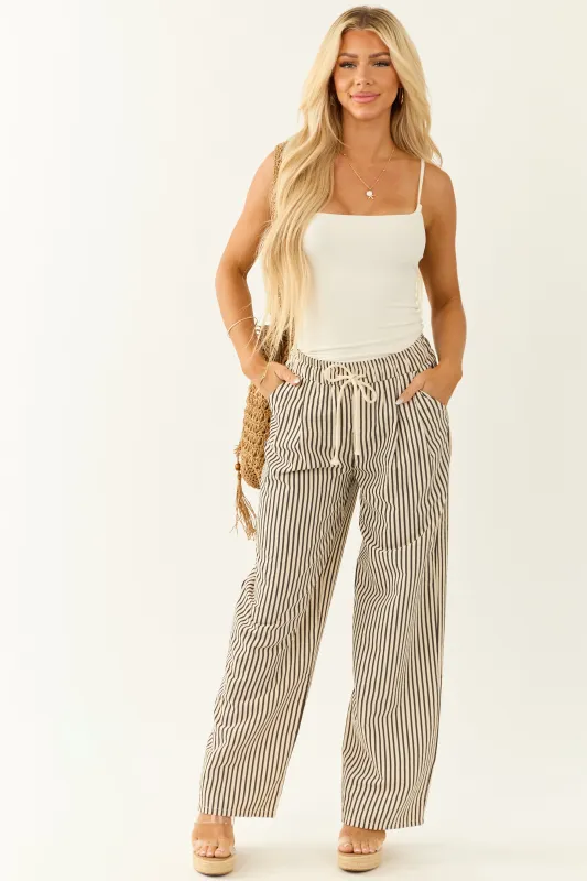 Cream and Charcoal Striped Wide Leg Pants sold by Lime Lush