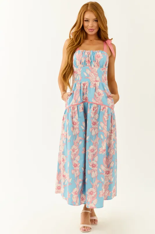 Listicle Powder Blue Floral Print Cotton Midi Dress sold by Lime Lush
