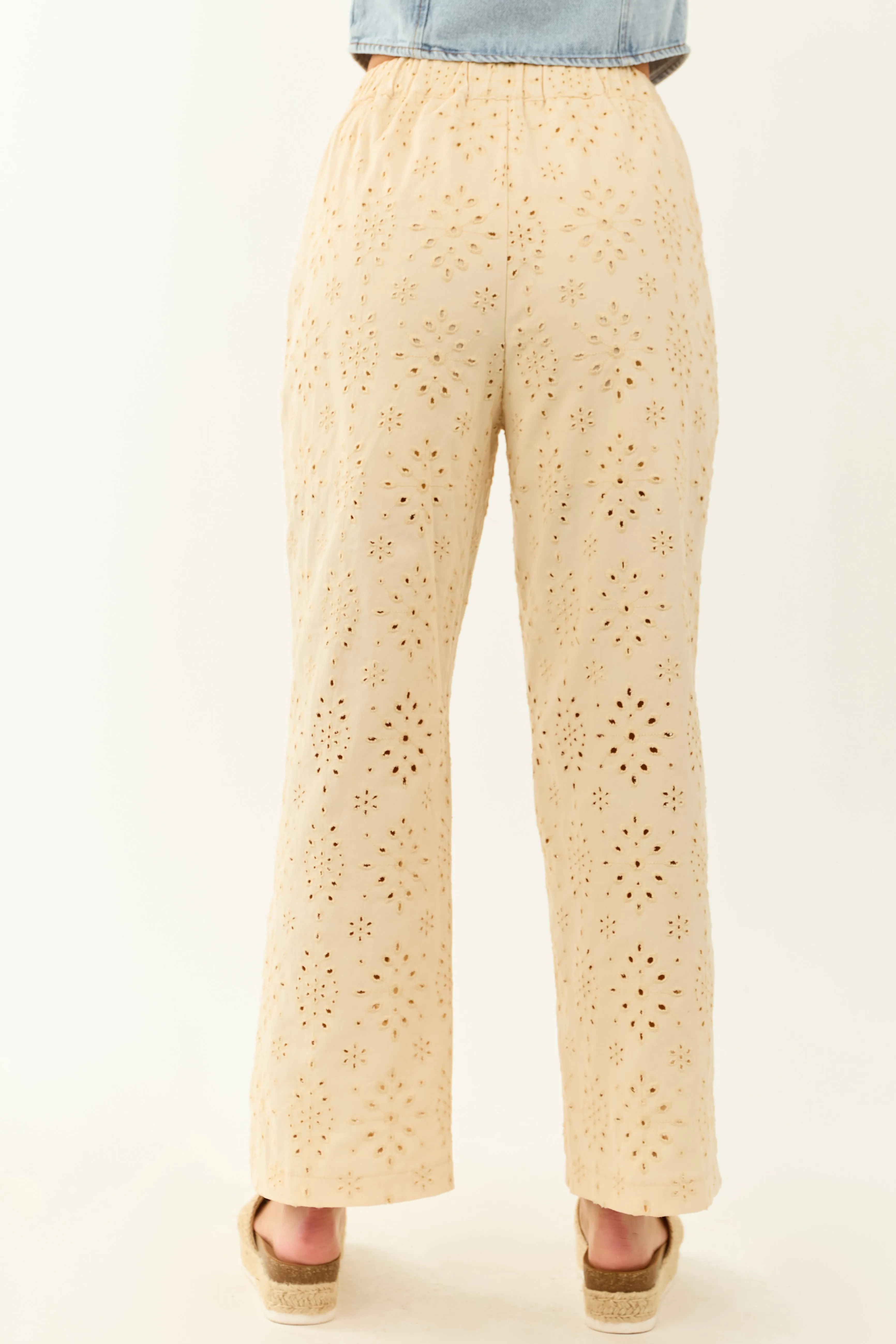 Lovelo Cream Eyelet Lace Straight Leg Cotton Pants sold by Lime Lush product image thumbnail 4